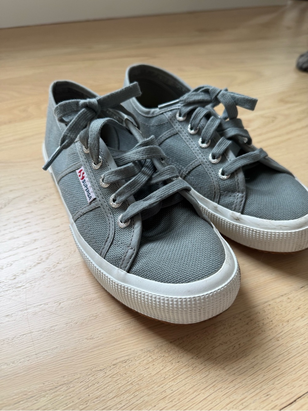 Superga Gray Canvas Low-Top Sneakers with White Sole